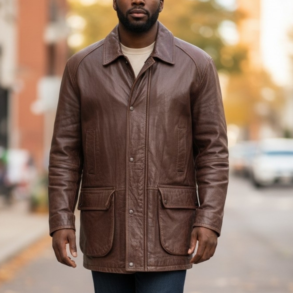Vintage Aquascutum Of London Men's Brown Leather Jacket Coat Made In Canada